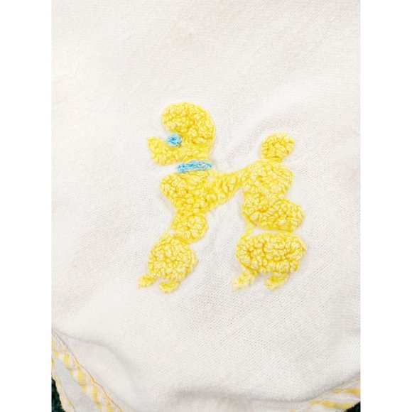 Vintage Baby Blanket Poodle Yellow Cotton French Knot Embroidered Handmade 50s - Picture 4 of 10